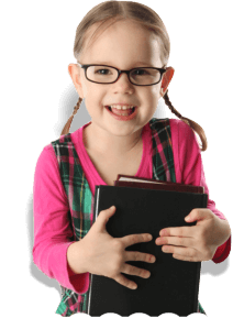 Little girl with glasses smiling